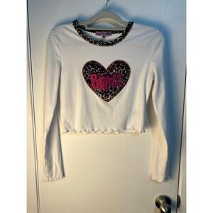 Dolls Kill White Long Sleeve Top with Leopard Heart